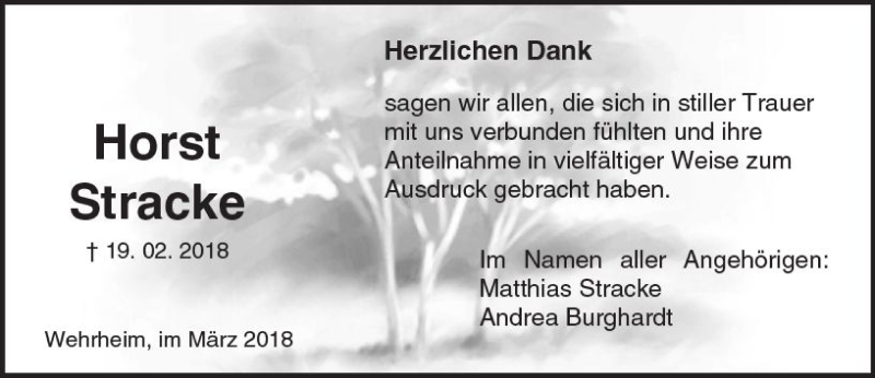  Traueranzeige für Horst Stracke vom 03.03.2018 aus  Usinger Anzeiger