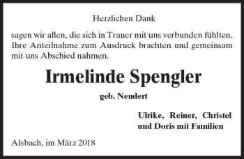 Traueranzeige von Irmelinde Spengler von Trauerportal Rhein Main Presse