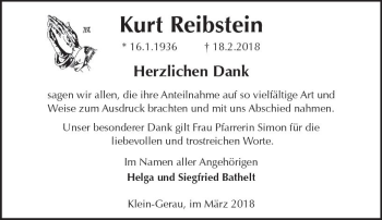 Traueranzeige von Kurt Reibstein von Trauerportal Rhein Main Presse