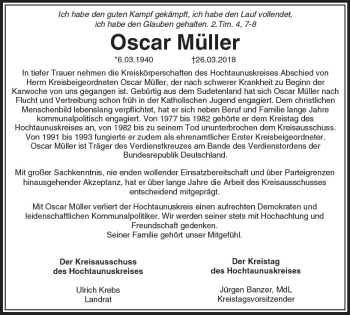 Traueranzeige von Oscar Müller von  Usinger Anzeiger