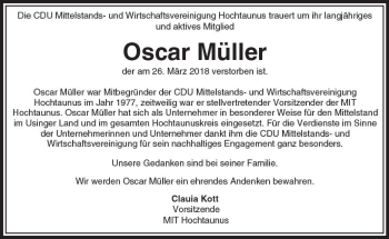 Traueranzeige von Oscar Müller von  Usinger Anzeiger