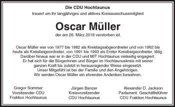 Traueranzeige von Oscar Müller von  Usinger Anzeiger