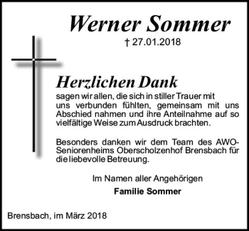 Traueranzeige von Werner Sommer von Trauerportal Rhein Main Presse