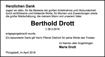 Traueranzeige von Berthold Drott von Trauerportal Rhein Main Presse