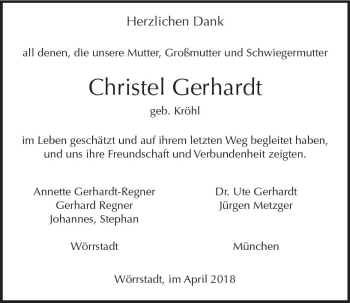 Traueranzeige von Christel Gerhardt von Trauerportal Rhein Main Presse