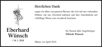 Traueranzeige von Eberhard Wünsch von Trauerportal Rhein Main Presse