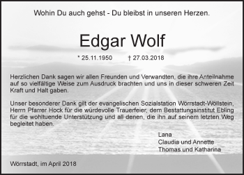 Traueranzeige von Edgar Wolf von Trauerportal Rhein Main Presse