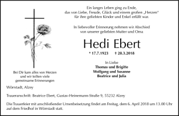 Traueranzeige von Hedi Ebert von Trauerportal Rhein Main Presse