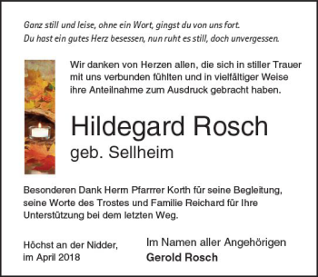 Traueranzeige von Hildegard Rosch von  Kreisanzeiger