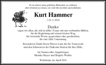 Traueranzeige von Kurt Hammer von  Usinger Anzeiger