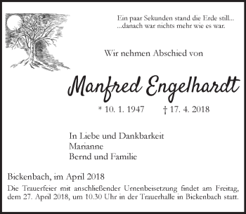 Traueranzeige von Manfred Engelhardt von Trauerportal Rhein Main Presse