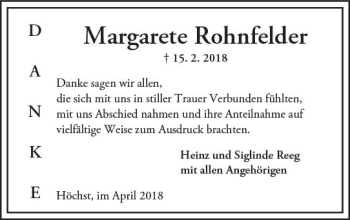 Traueranzeige von Margarete Rohnfelder von Trauerportal Rhein Main Presse