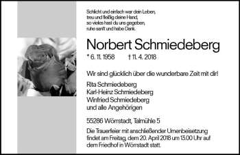Traueranzeige von Norbert Schmiedeberg von Trauerportal Rhein Main Presse