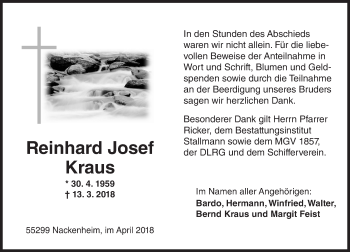 Traueranzeige von Reinhard Josef Kraus von Trauerportal Rhein Main Presse