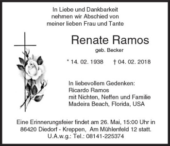Traueranzeige von Renate Ramos von  Gießener Anzeiger