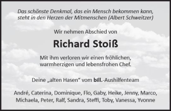 Traueranzeige von Richard Stoiß von  Gießener Anzeiger