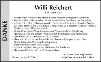 Traueranzeige von Willi Reichert von  Kreisanzeiger