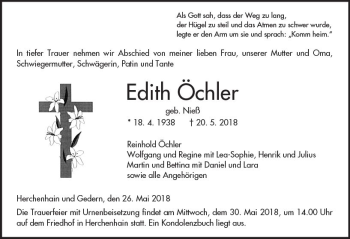 Traueranzeige von Edith Öchler von VRM Trauer