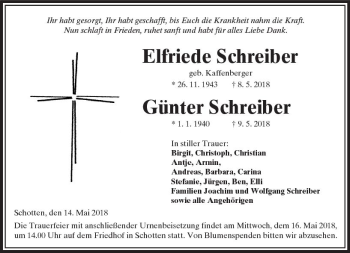 Traueranzeige von Elfriede Schreiber von  Kreisanzeiger