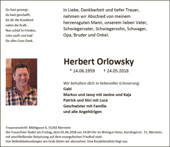 Traueranzeige von Herbert Orlowsky von Trauerportal Rhein Main Presse