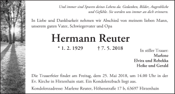 Traueranzeige von Hermann Reuter von  Kreisanzeiger
