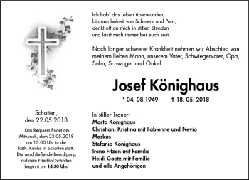 Traueranzeige von Josef Könighaus von  Kreisanzeiger