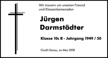 Traueranzeige von Jürgen Darmstädter von Trauerportal Rhein Main Presse