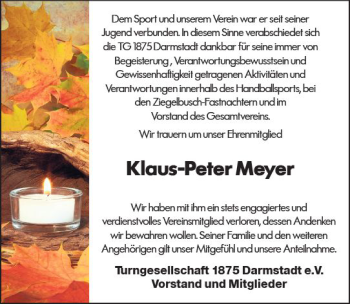 Traueranzeige von Klaus-Peter Meyer von Trauerportal Rhein Main Presse