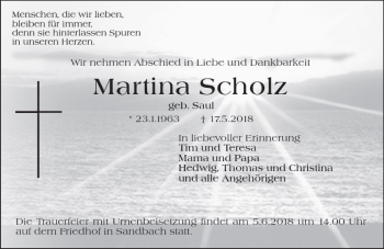 Traueranzeige von Martina Scholz von Trauerportal Rhein Main Presse