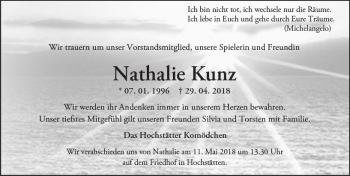 Traueranzeige von Nathalie Kunz von Trauerportal Rhein Main Presse