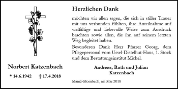 Traueranzeige von Norbert Katzenbach von Trauerportal Rhein Main Presse