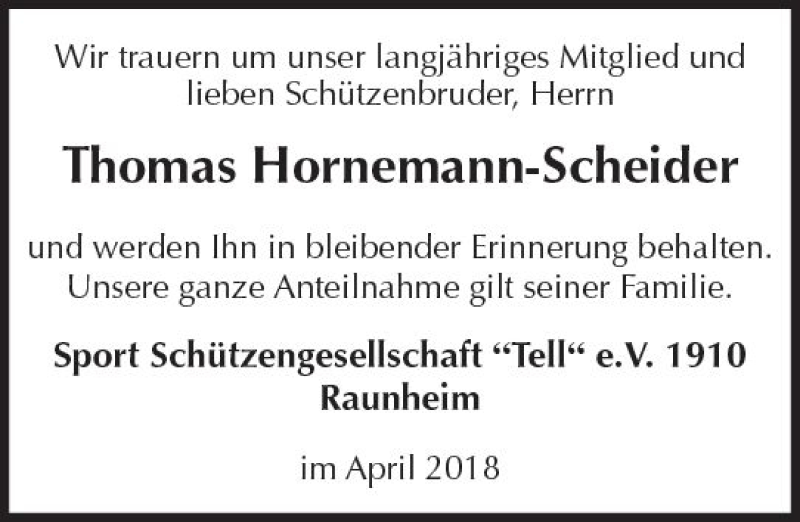  Traueranzeige für Thomas Hornernann-Scheider vom 02.05.2018 aus Trauerportal Rhein Main Presse