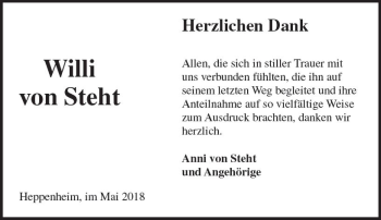 Traueranzeige von Willi von Steht von Trauerportal Rhein Main Presse