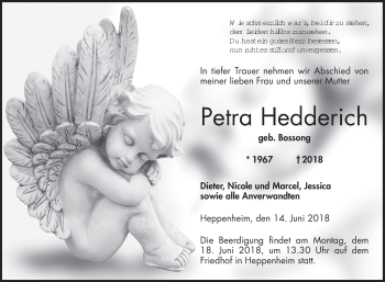 Traueranzeige von Petra Hedderich von  Trauerportal Rhein Main Presse