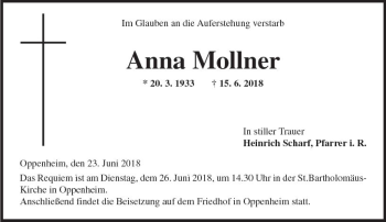 Traueranzeige von Anna Mollner von Trauerportal Rhein Main Presse
