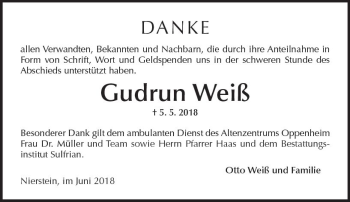 Traueranzeige von Gudrun Weiß von Trauerportal Rhein Main Presse