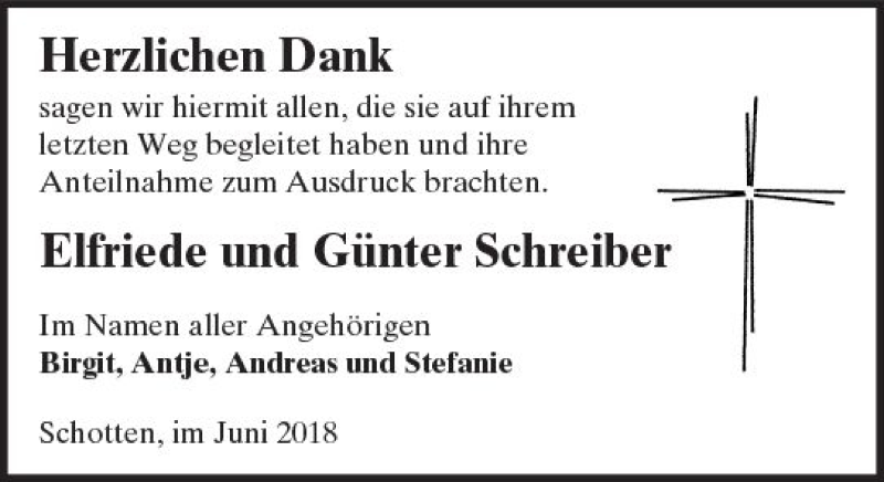  Traueranzeige für Günter Schreiber vom 02.06.2018 aus  Kreisanzeiger