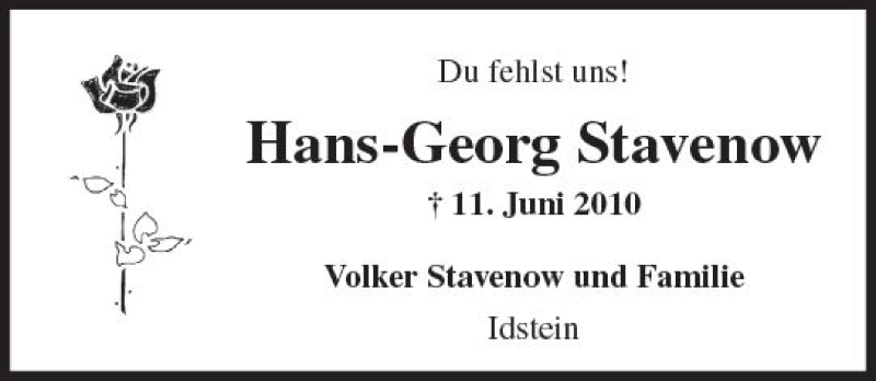  Traueranzeige für Hans-Georg Stavenow vom 12.06.2018 aus Trauerportal Rhein Main Presse