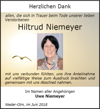 Traueranzeige von Hiltrud Niemeyer von Trauerportal Rhein Main Presse