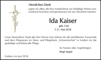 Traueranzeige von Ida Kaiser von  Kreisanzeiger