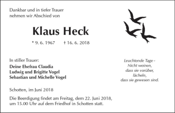 Traueranzeige von Klaus Heck von  Kreisanzeiger
