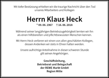 Traueranzeige von Klaus Heck von  Kreisanzeiger