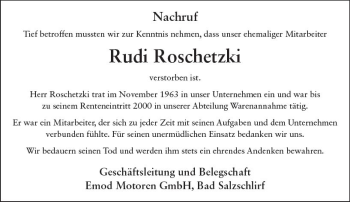 Traueranzeige von Rudi Roschetzki von VRM Trauer