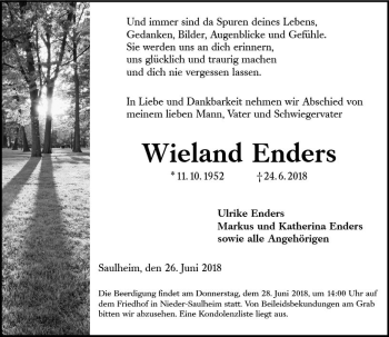 Traueranzeige von Wieland Enders von Trauerportal Rhein Main Presse