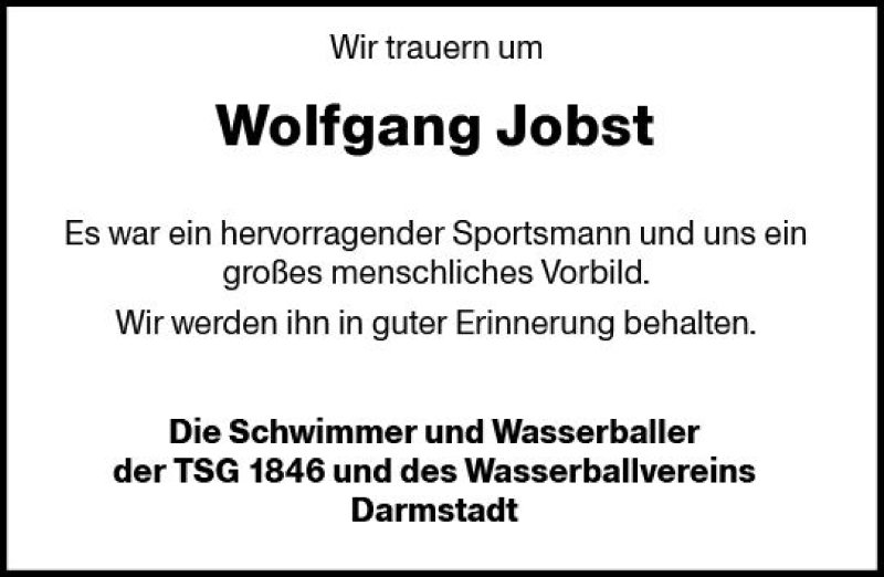  Traueranzeige für Wolfgang Jobst vom 05.06.2018 aus Trauerportal Rhein Main Presse