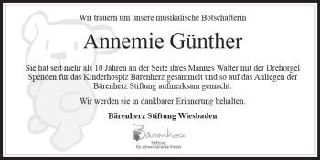 Traueranzeige von Annemie Günther von VRM Trauer