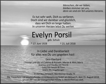 Traueranzeige von Evelyn Porsil von  Usinger Anzeiger