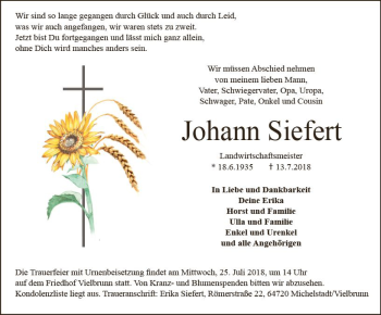 Traueranzeige von Johann Siefert von vrm-trauer