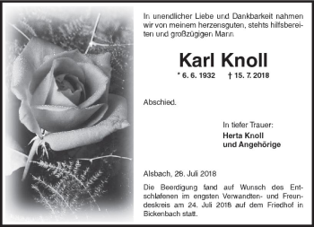 Traueranzeige von Karl Knoll von vrm-trauer