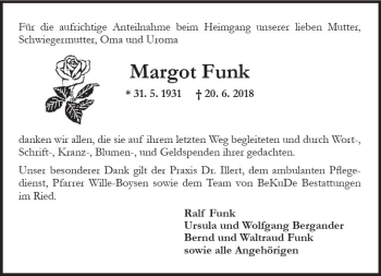 Traueranzeige von Margot Funk von vrm-trauer